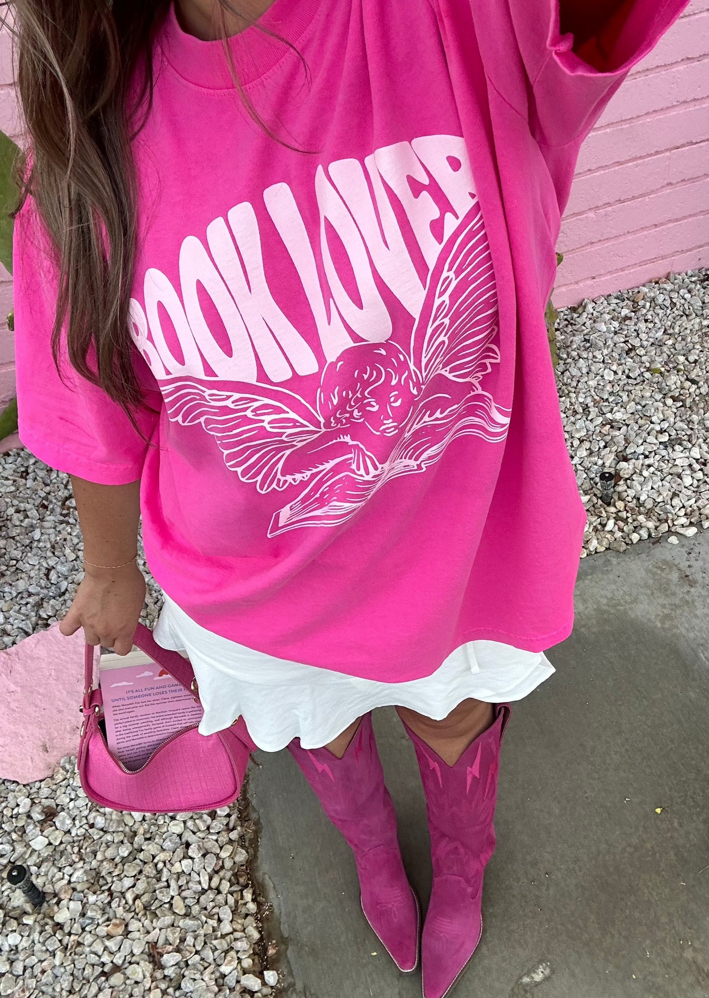 Book Lover 'Boxy' T-Shirt in Hot Pink Rebel and Fleur