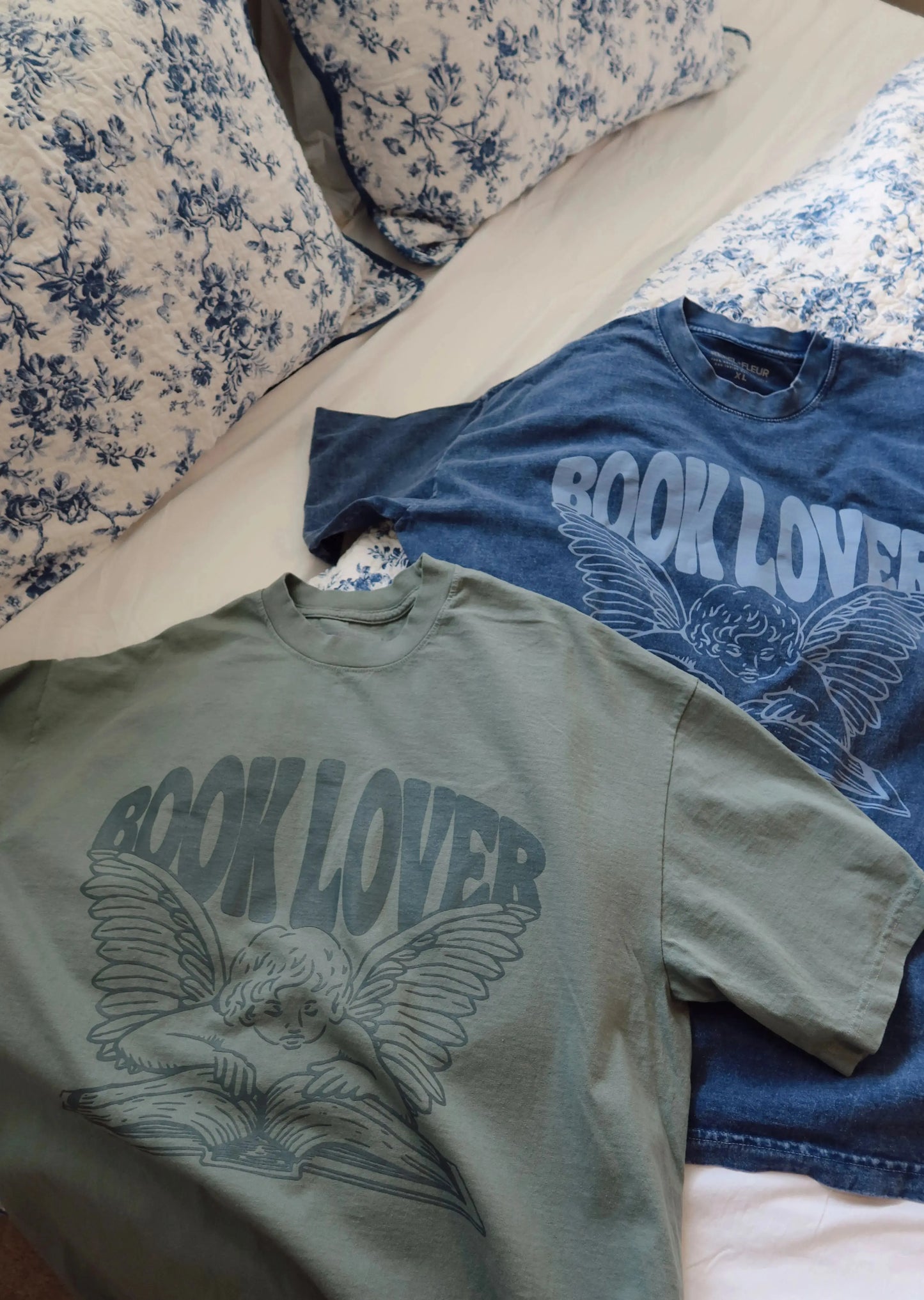 Book Lover 'Boxy' T-Shirt in Denim Rebel and Fleur