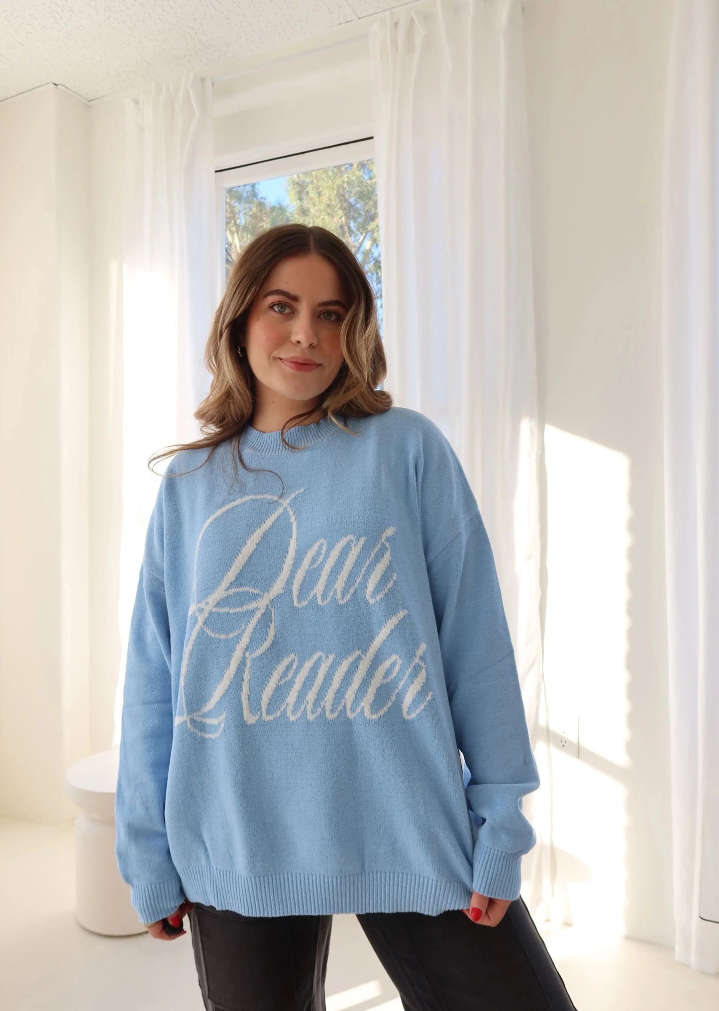 Dear Reader Knit Sweater, Powder Blue Rebel and Fleur