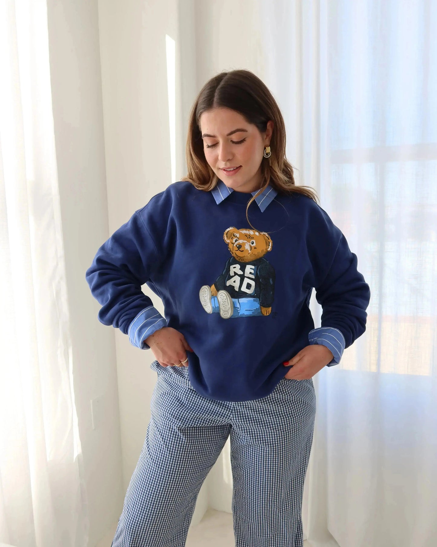Rebel Bear 'Relaxed' Crewneck, Navy Rebel and Fleur
