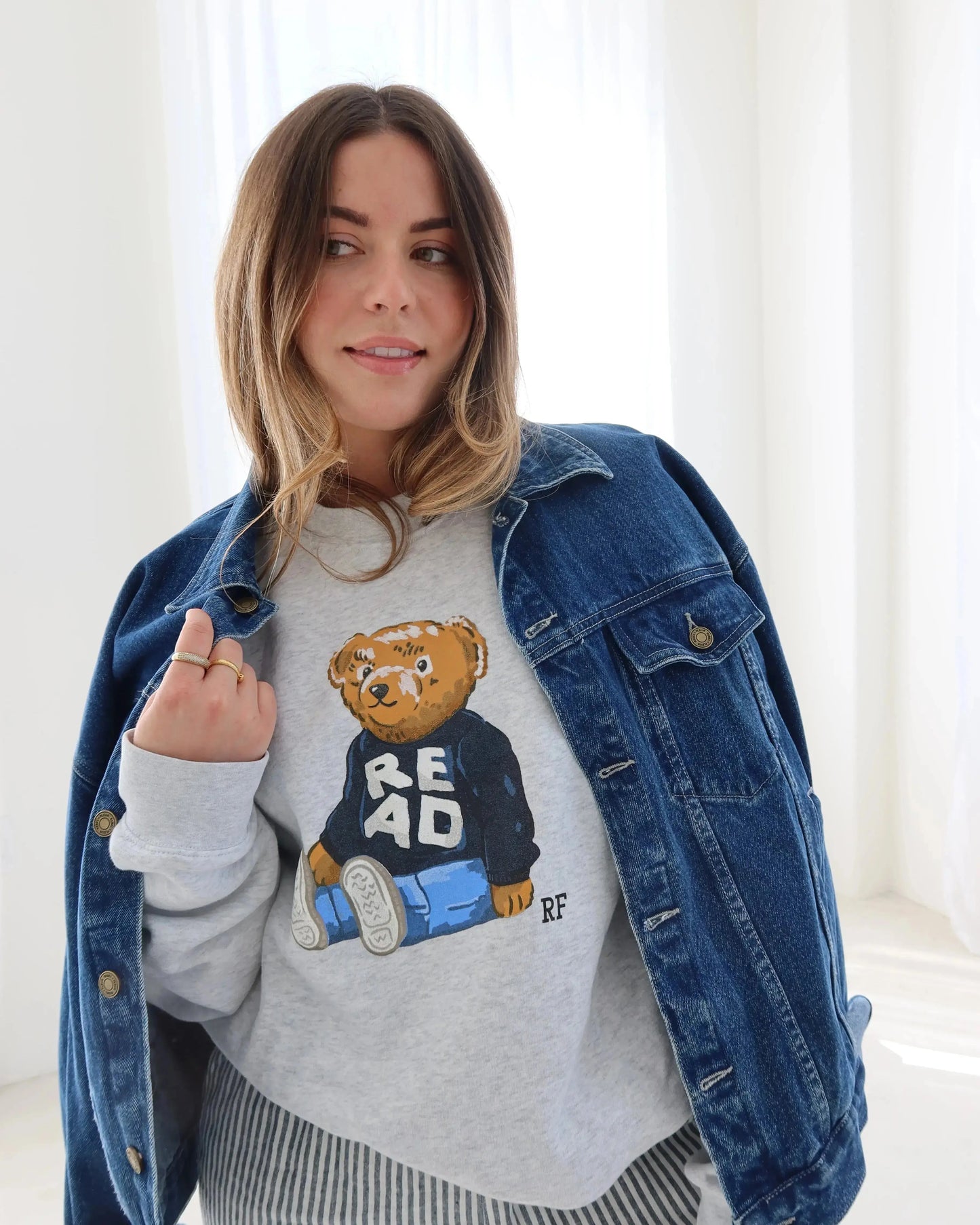 Rebel Bear 'Relaxed' Crewneck, Ash Rebel and Fleur