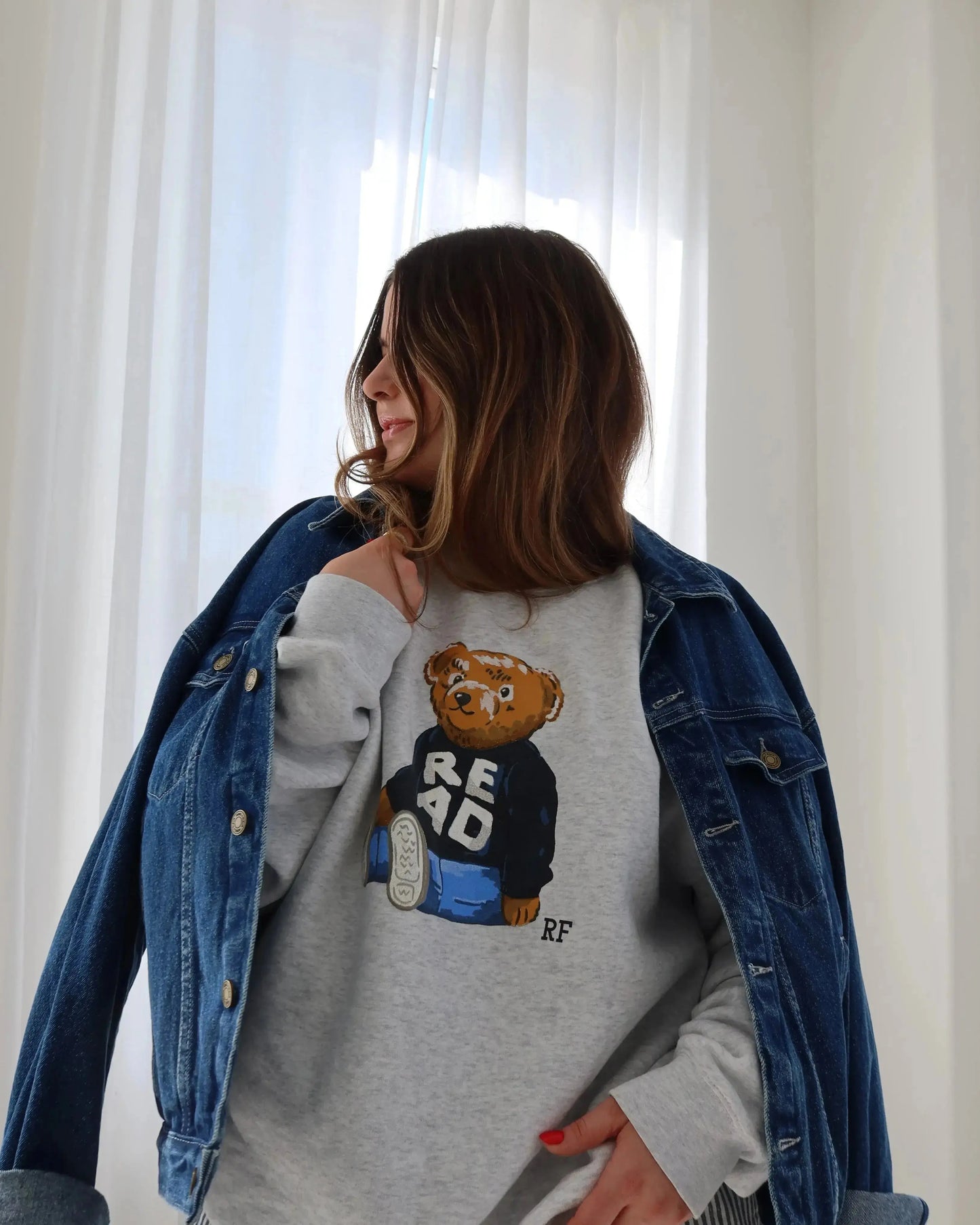 Rebel Bear 'Relaxed' Crewneck, Ash Rebel and Fleur