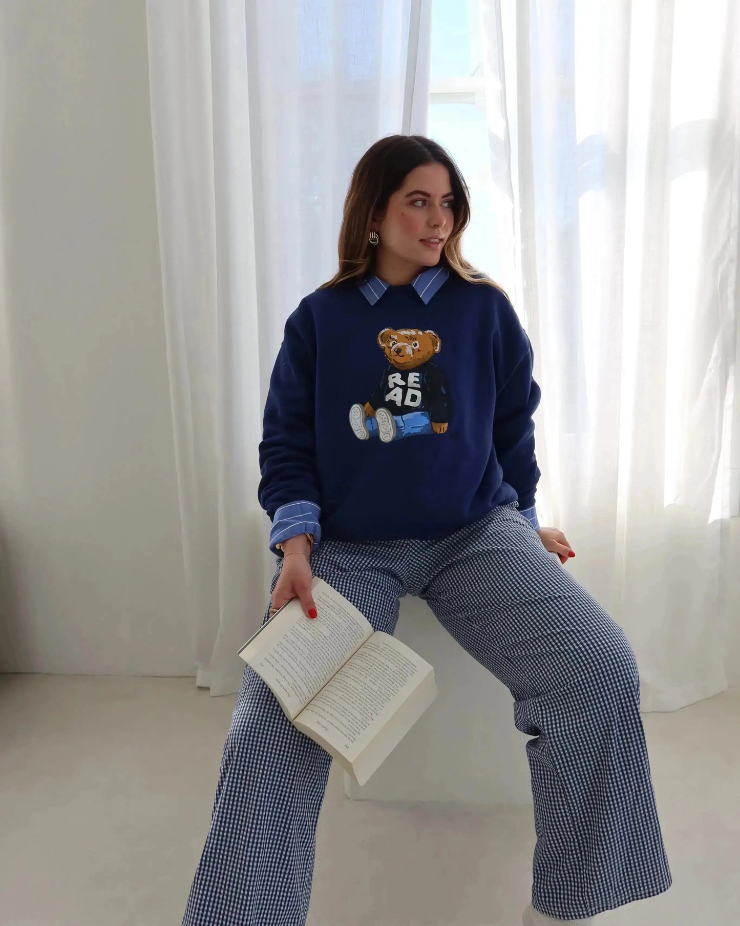Rebel Bear 'Relaxed' Crewneck, Navy Rebel and Fleur