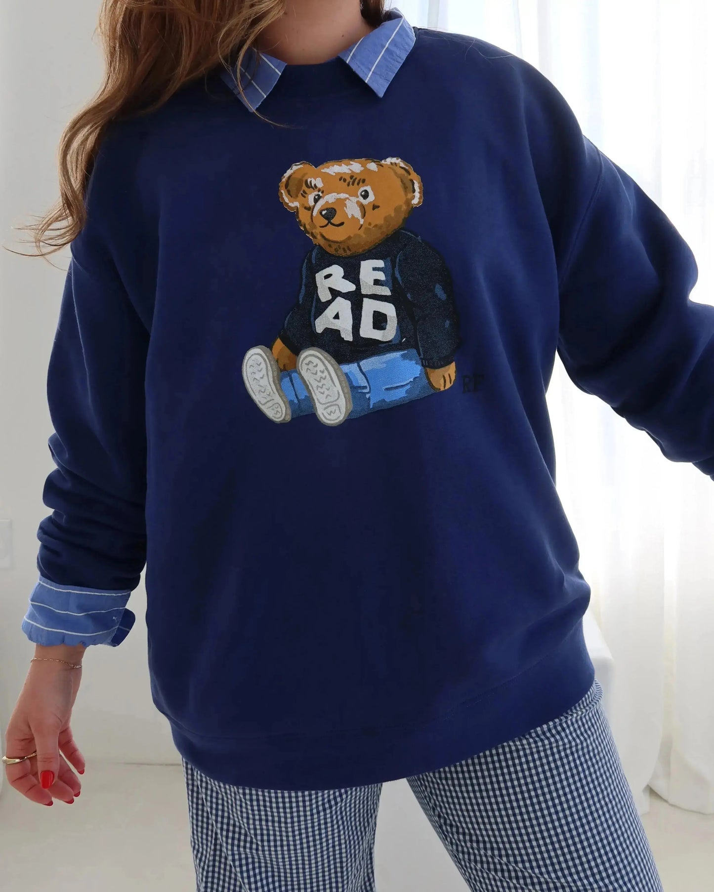 Rebel Bear 'Relaxed' Crewneck, Navy Rebel and Fleur