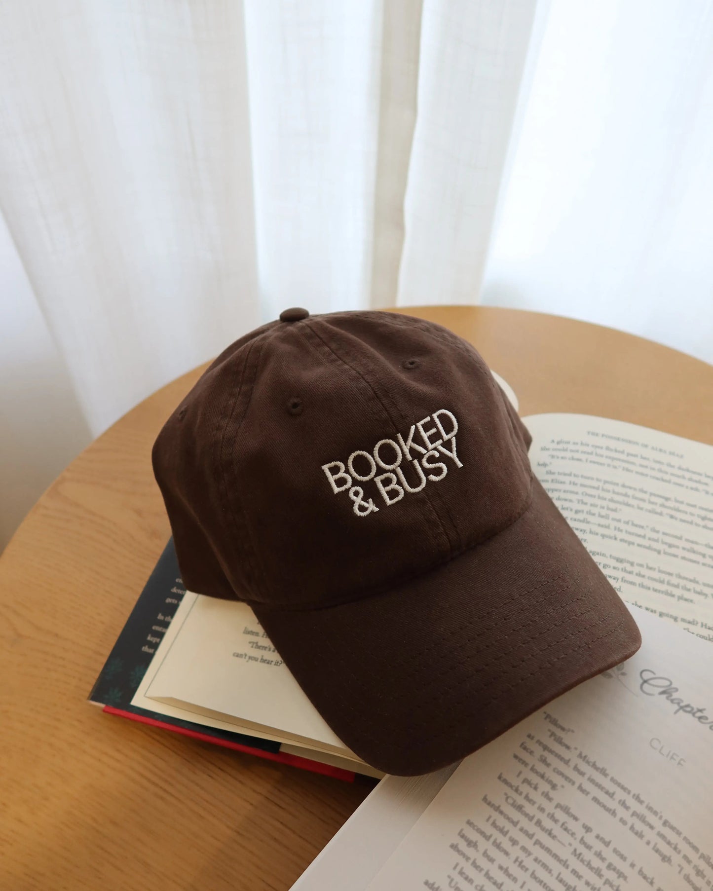 Booked and Busy Dad Hat, Chocolate Brown Rebel and Fleur