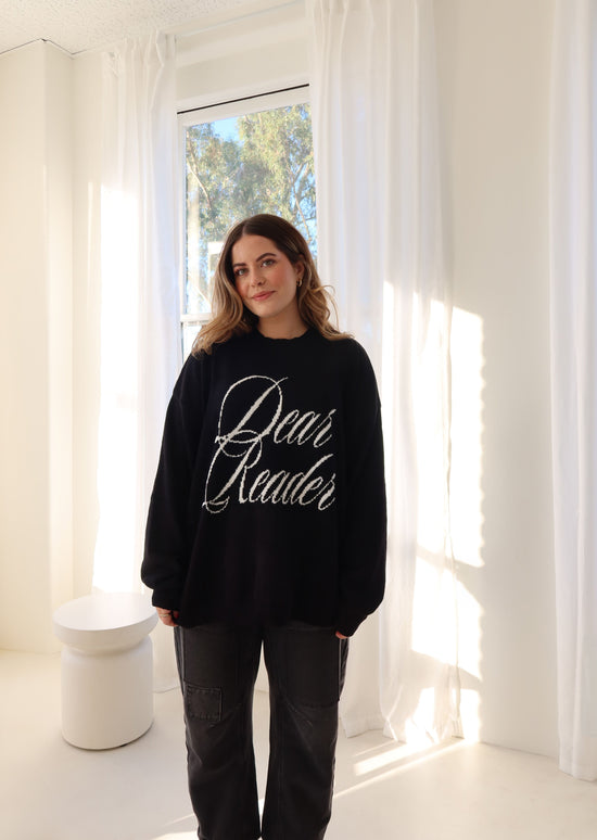 Dear Reader Knit Sweater, Black