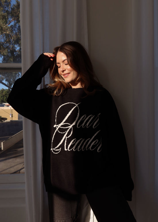 Dear Reader Knit Sweater, Black | New!