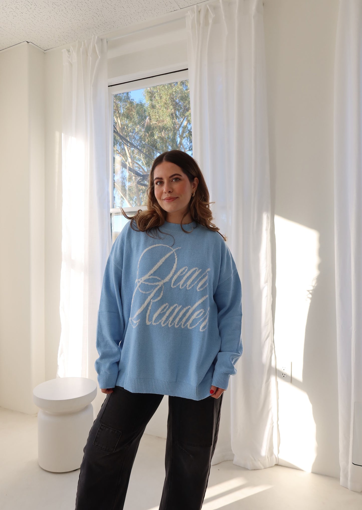 Dear Reader Knit Sweater, Powder Blue