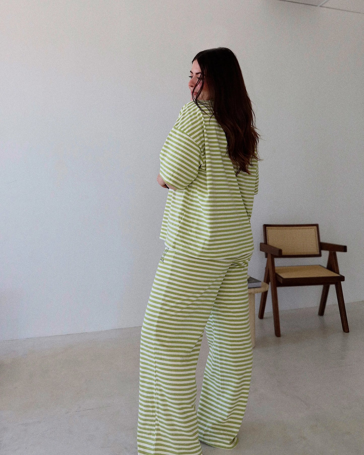The Lover Striped Pants in Avocado Rebel and Fleur